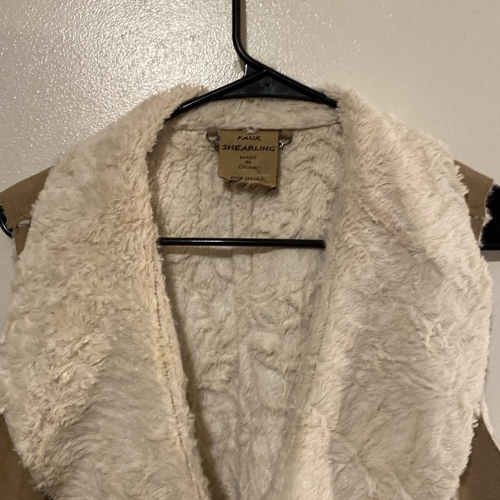 JOUJOU  S/M Tan Faux Shearling Suede-like Asymmetrical rare Vest - Picture 2 of 10